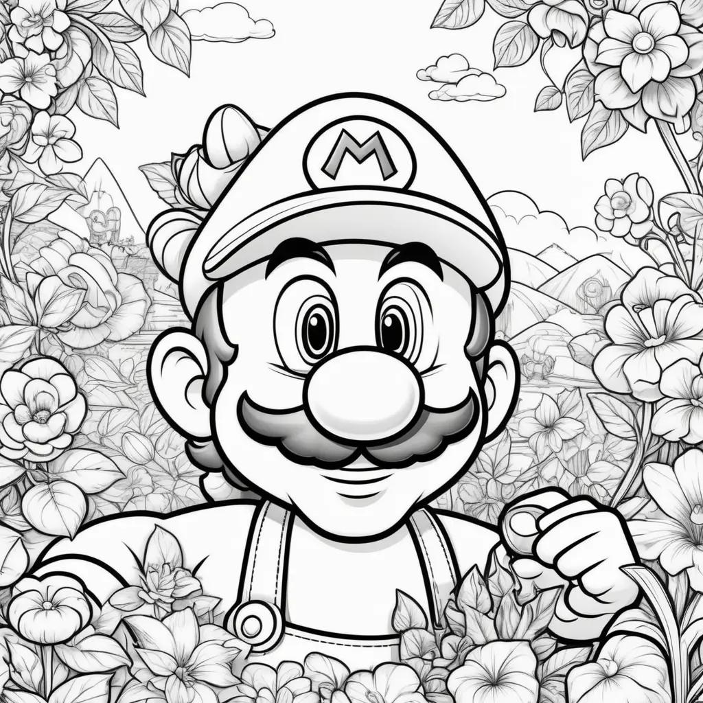 マリオプリントぬりえページの花