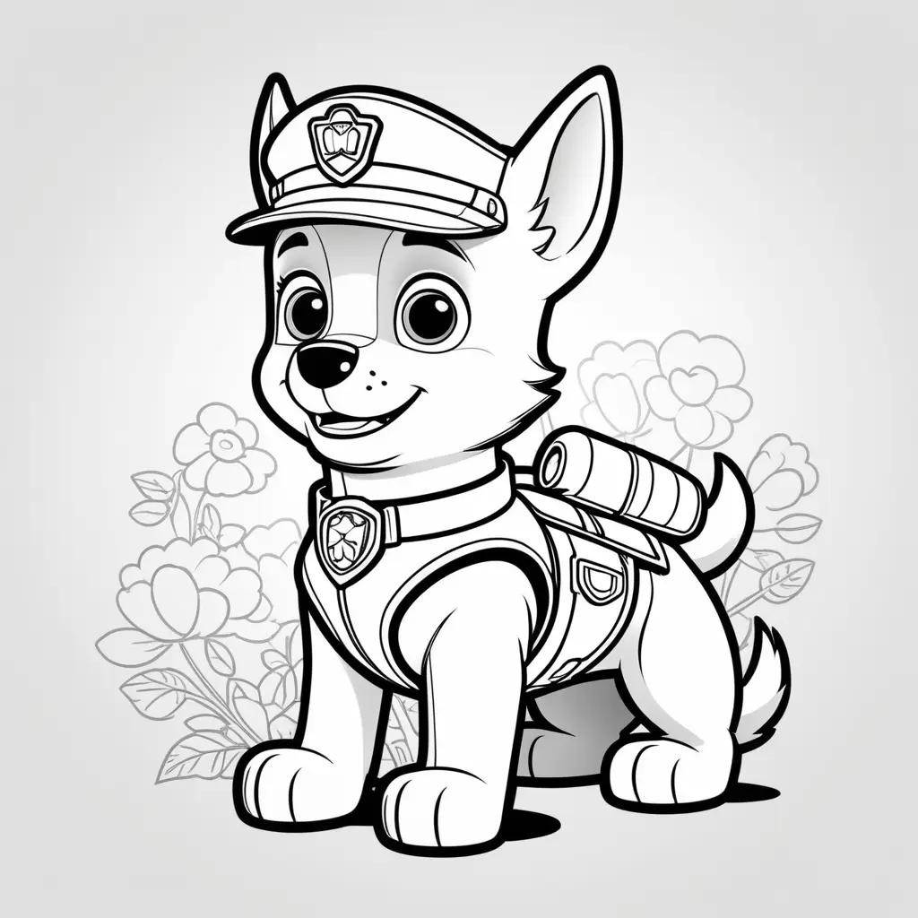 Marshall coloring page featuring a cartoon dog and a flower