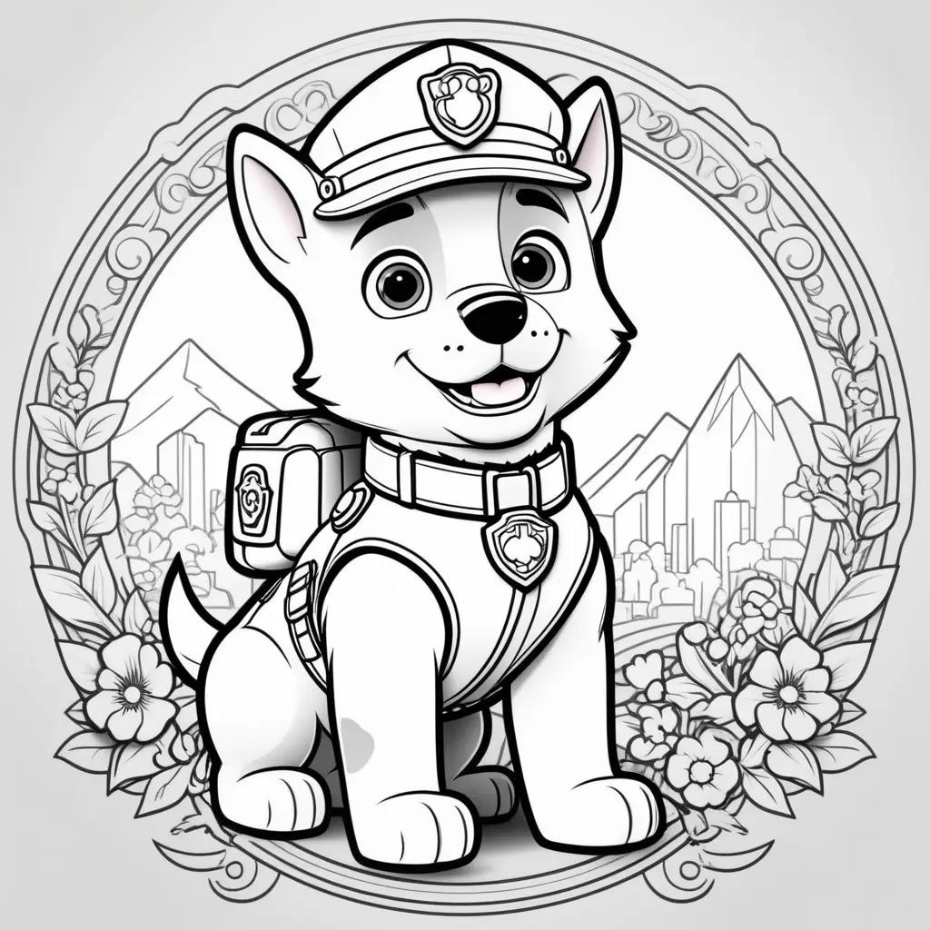 Marshall coloring page from Paw Patrol with a flower crown