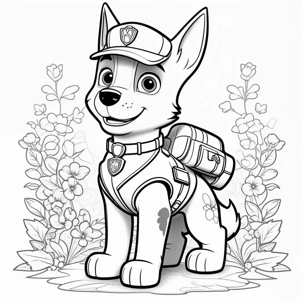 Marshall coloring page with flowers and backpack