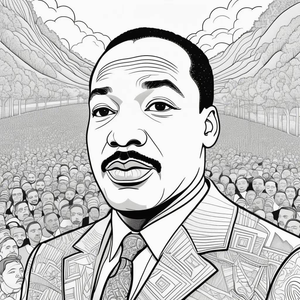 Martin Luther King Jr. coloring page with a crowd