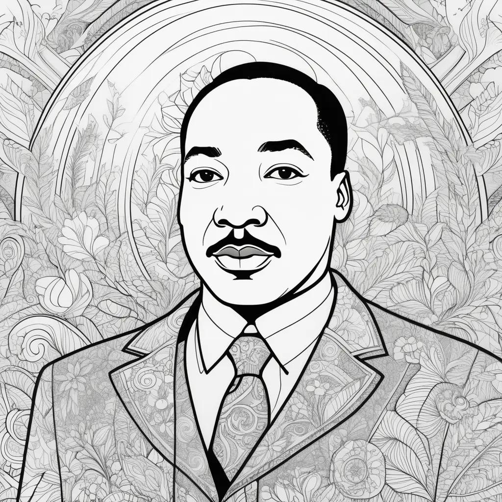 Martin Luther King coloring page featuring a black and white portrait