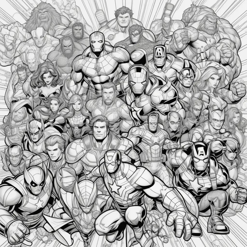 Marvel coloring pages featuring superheroes and villains