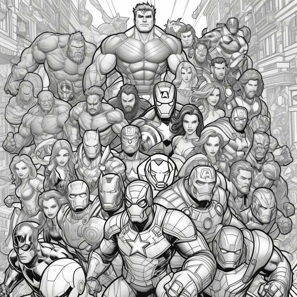 Marvel coloring pages of superheroes in black and white