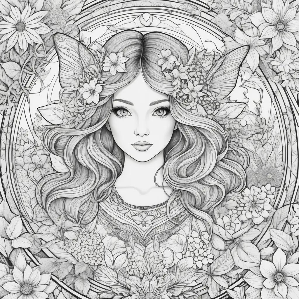 May Coloring Pages: Art of a girl with butterflies