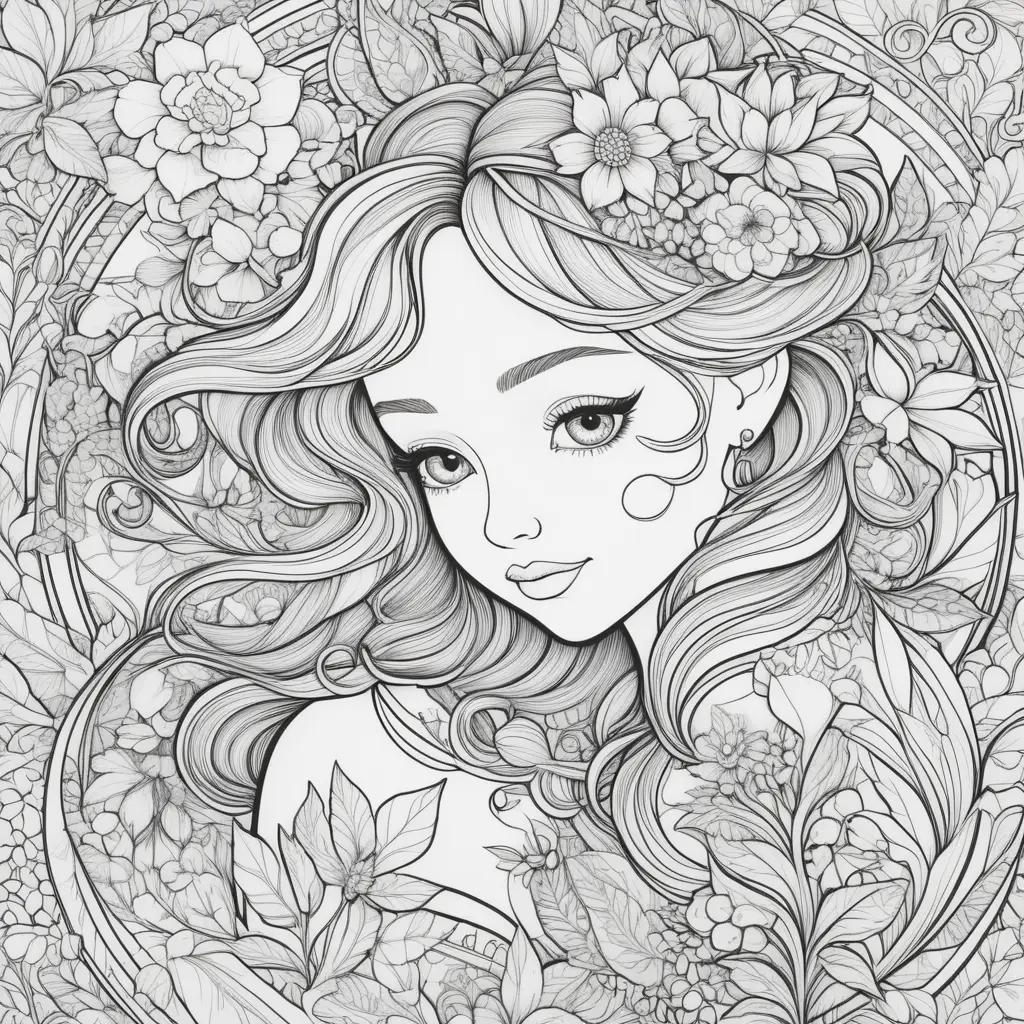 May coloring pages featuring a girl with a flower crown