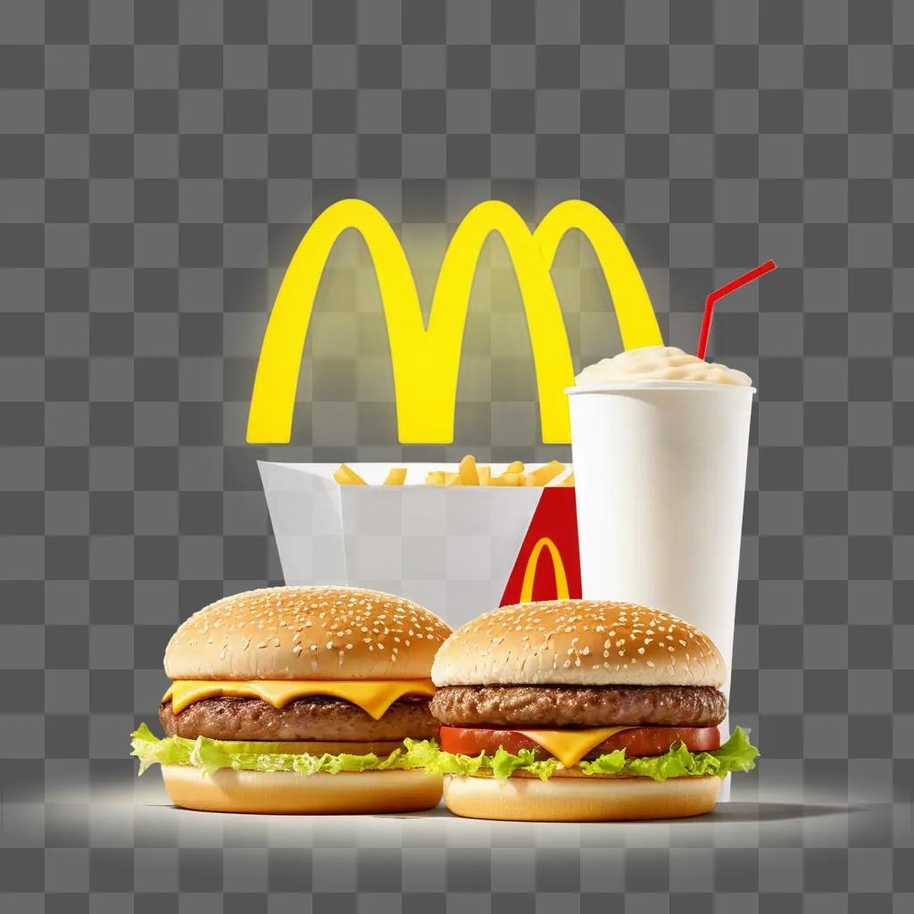 McDonalds burger and drink on a yellow background