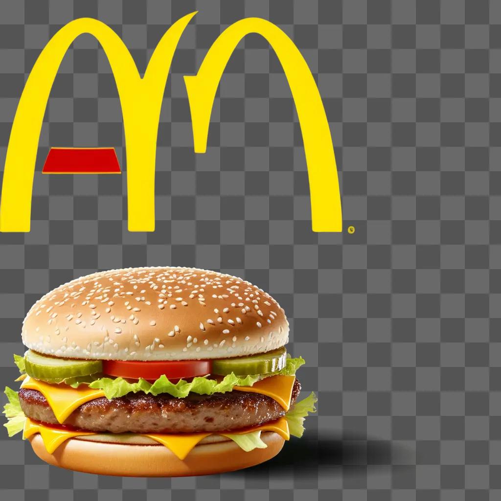 McDonalds burger with cheese and lettuce on yellow background