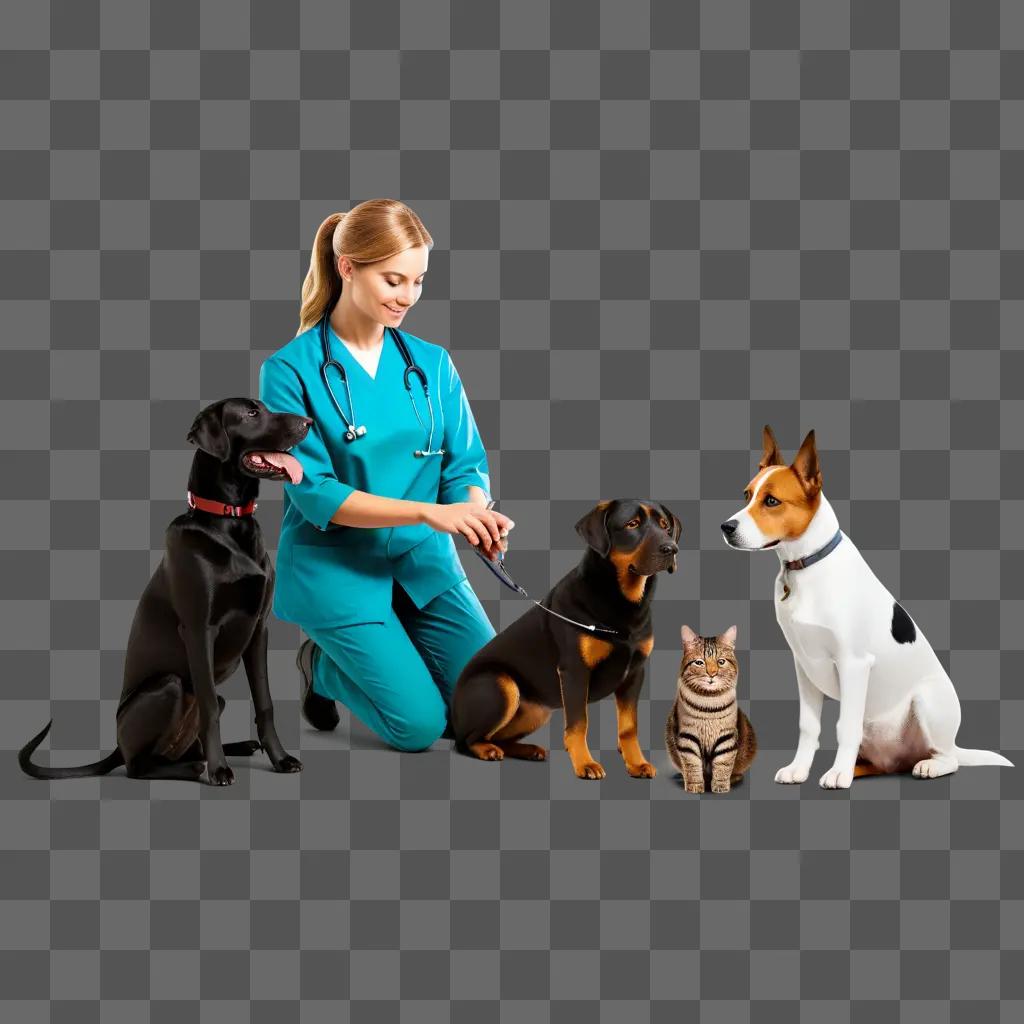 Medical professional with pets in a studio setting