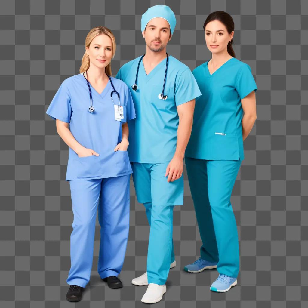 Medical professionals in scrubs pose for a picture