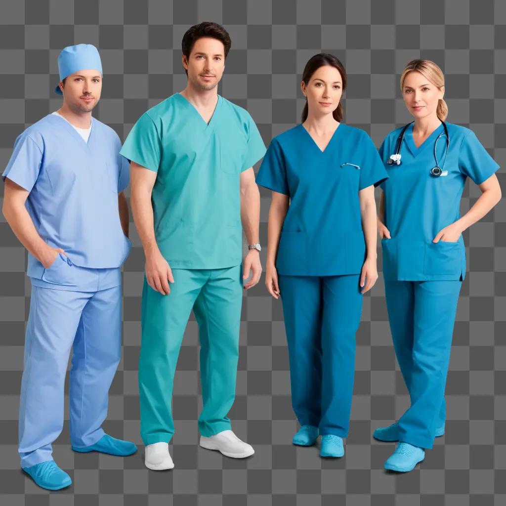 Medical professionals in scrubs pose together