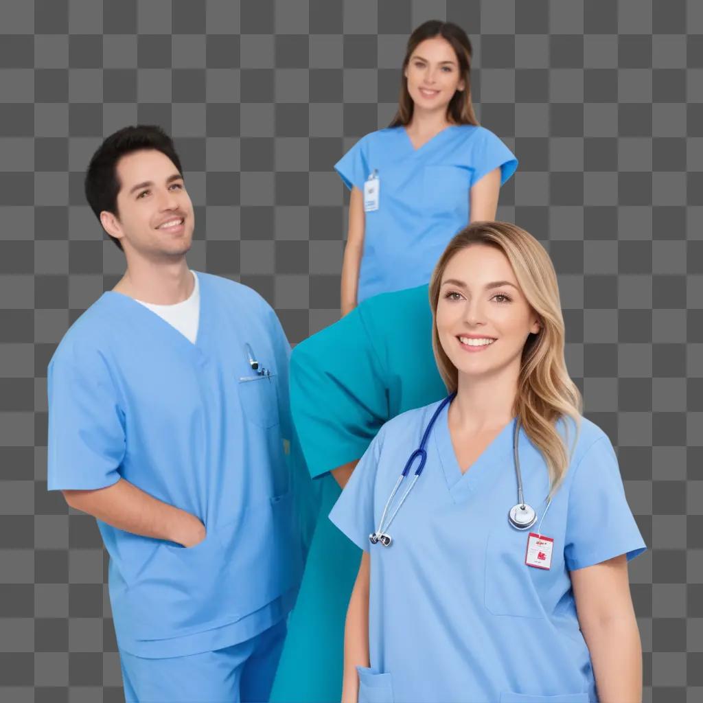 Medical professionals in scrubs posing for a photo