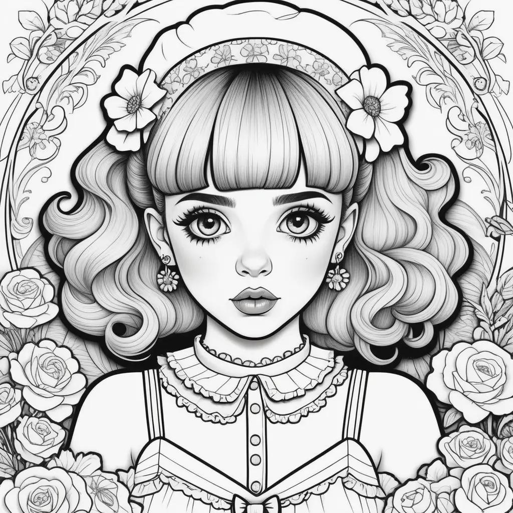 Melanie Martinez coloring pages featuring a girl with flowers