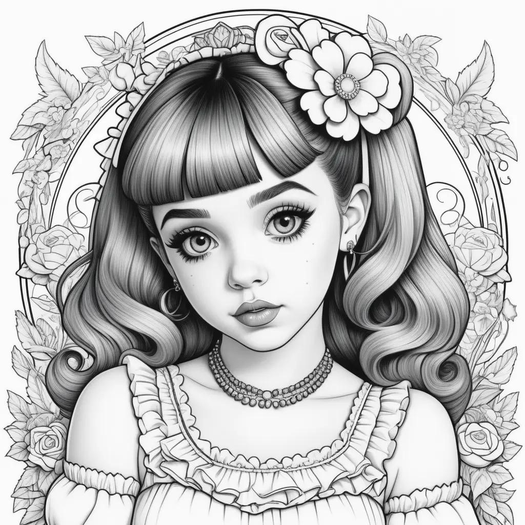 Melanie Martinez coloring pages of a pretty girl with a flower in her hair