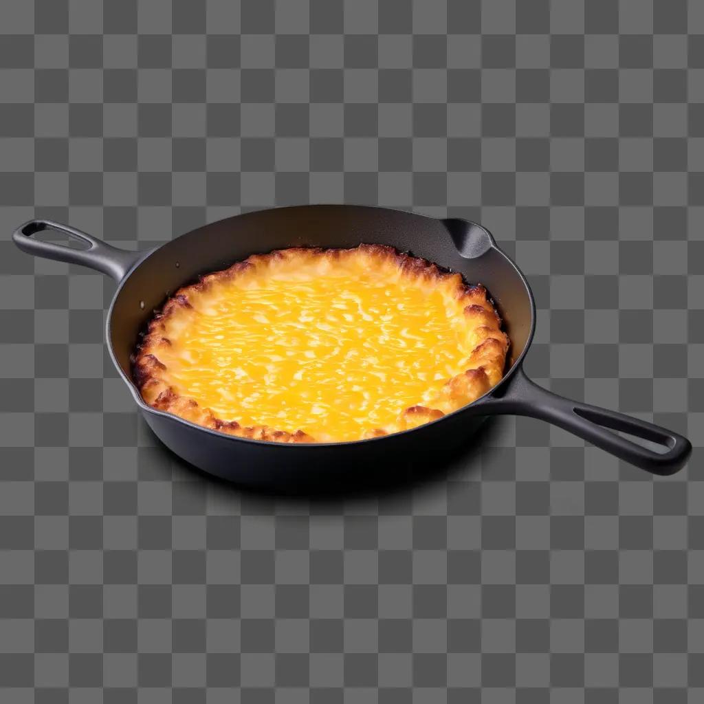 Melted cheese filling a skillet with a pan handle