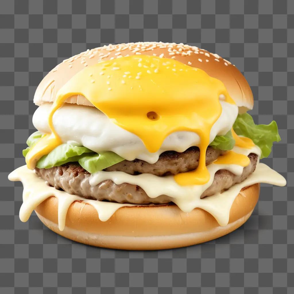 Melted cheese on a burger in a white bun