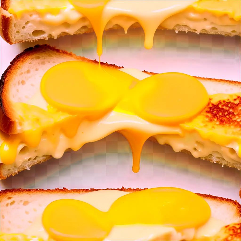 Melted cheese oozes from a grilled sandwich