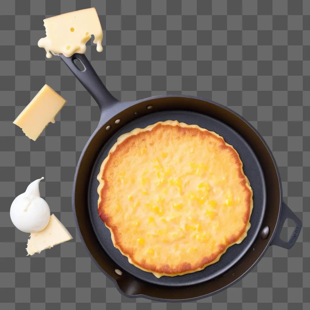 Melting cheese on a pizza in a pan