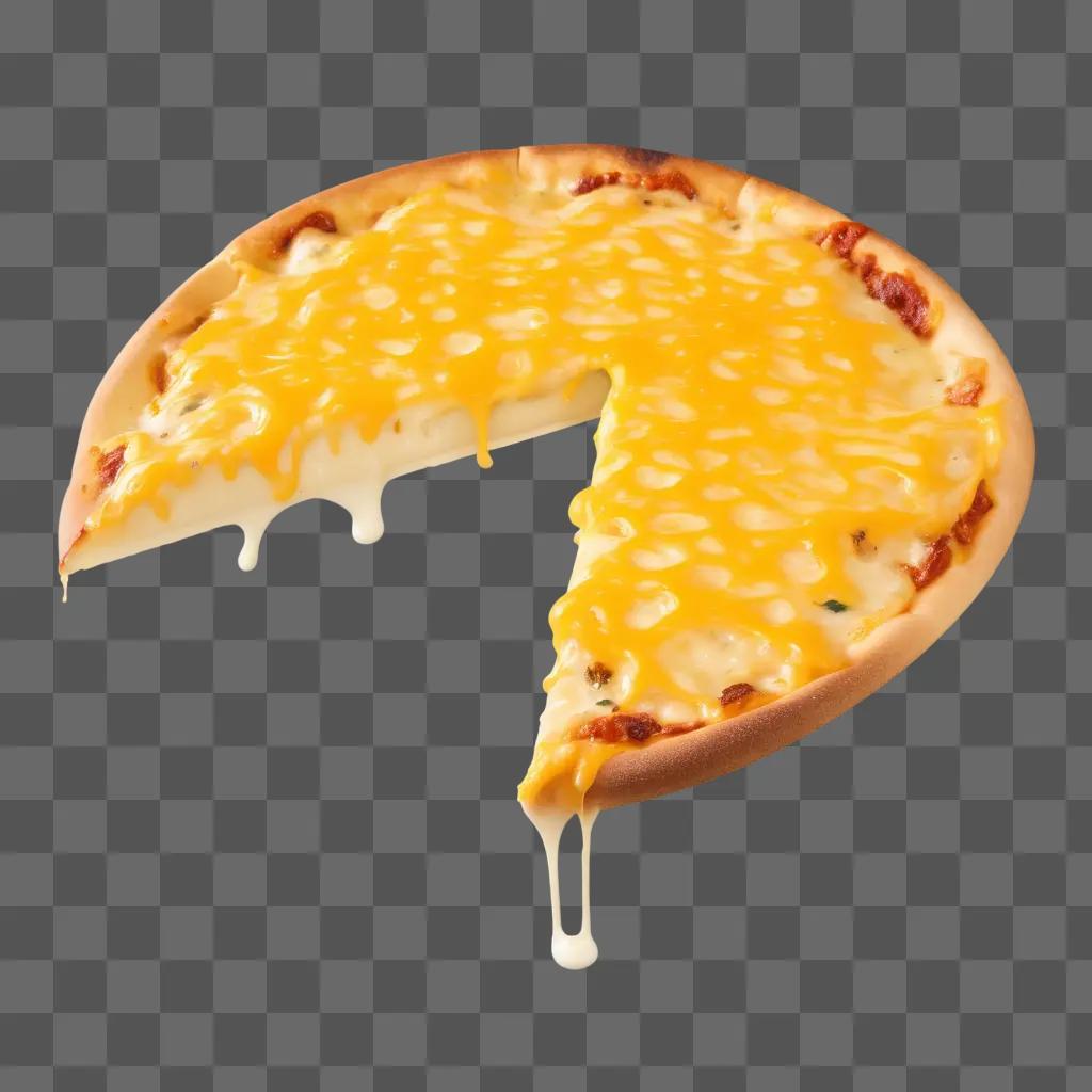 Melting cheese pizza on a yellow background