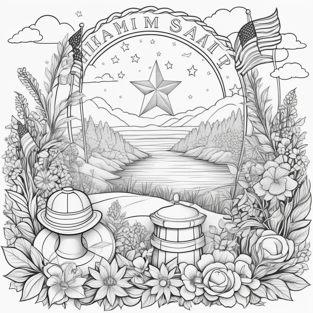 Memorial Day Coloring Pages: Flags and a Star