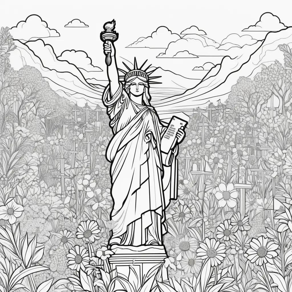 Memorial Day Coloring Pages: Liberty Statue in the Garden