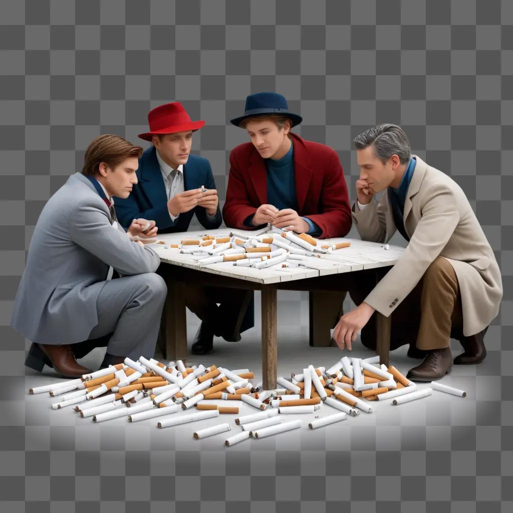 Men smoking cigarettes around a table