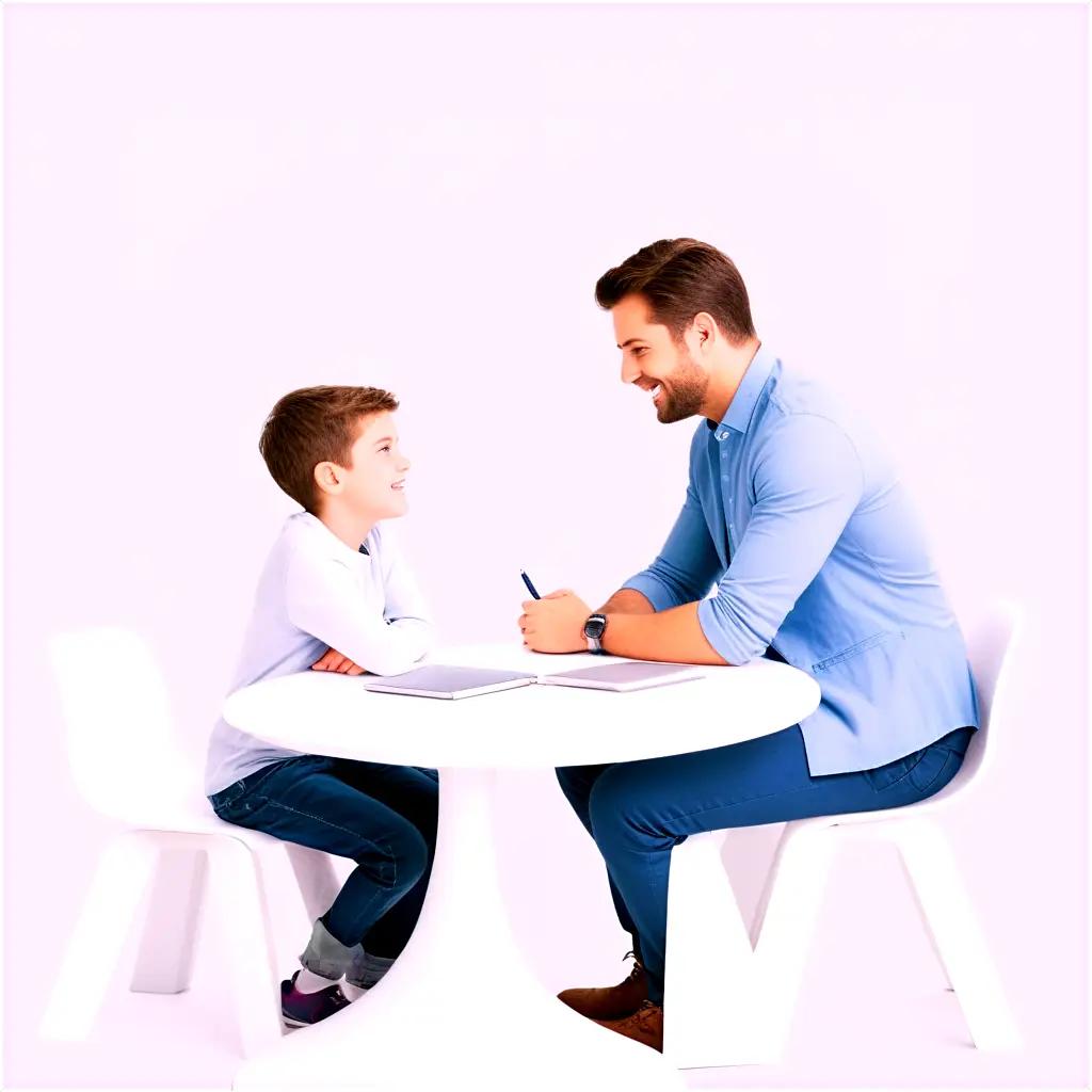 Mentorship: Man and boy discuss at round table