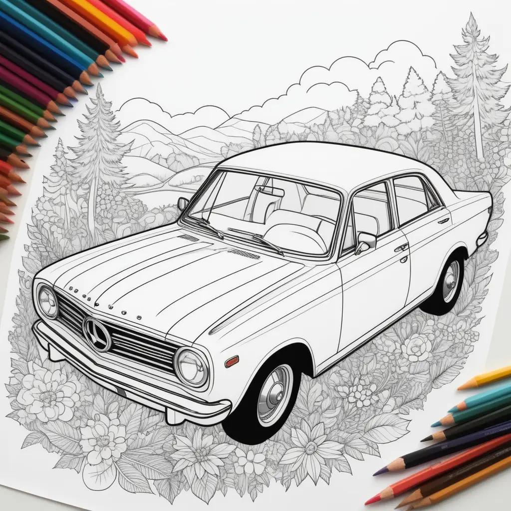 Mercedes Benz car coloring page with pencils