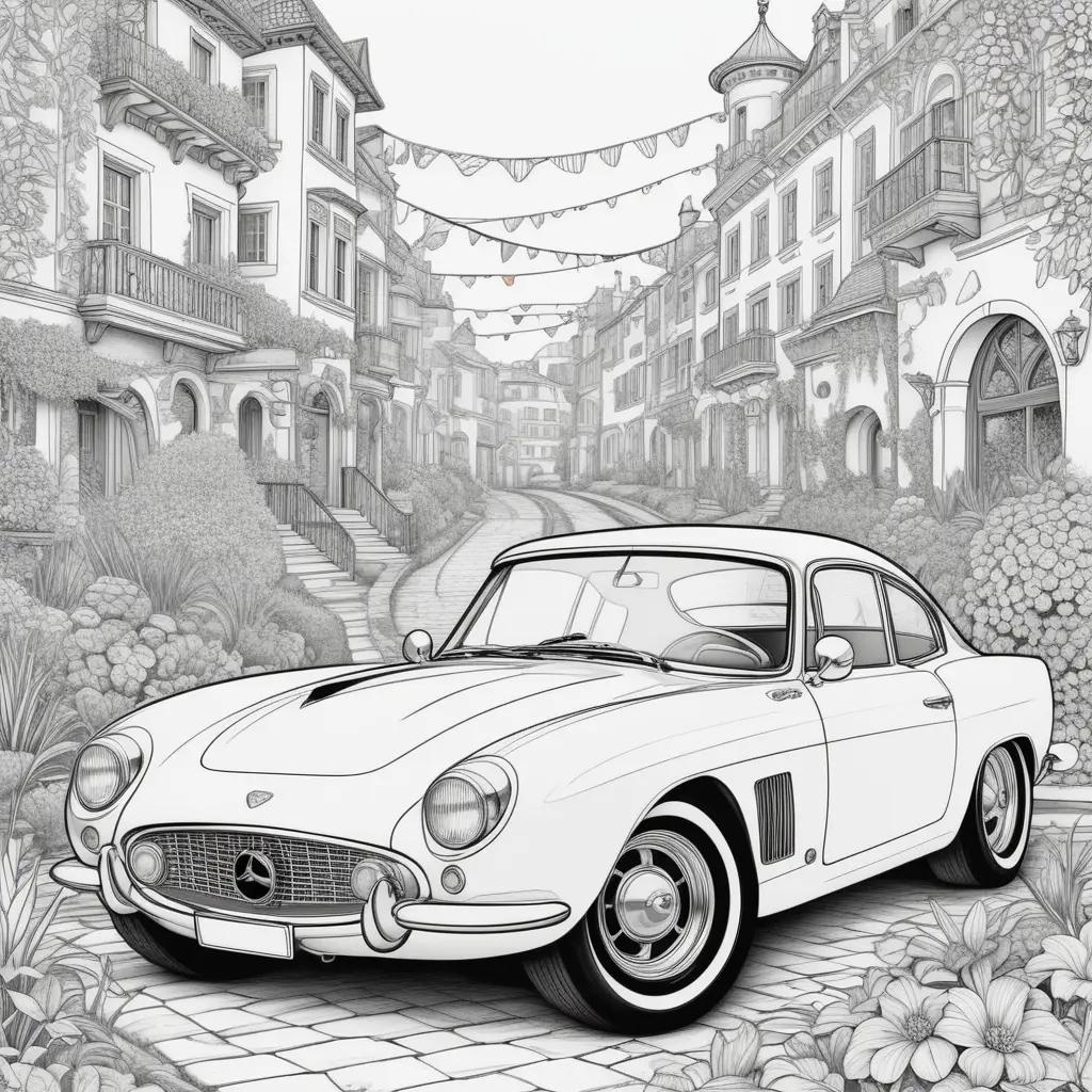 Mercedes Benz car in a black and white coloring page