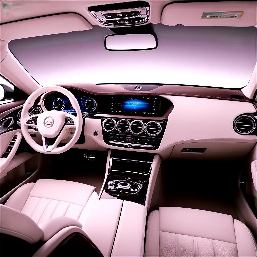 Mercedes interior car with a black and white color scheme