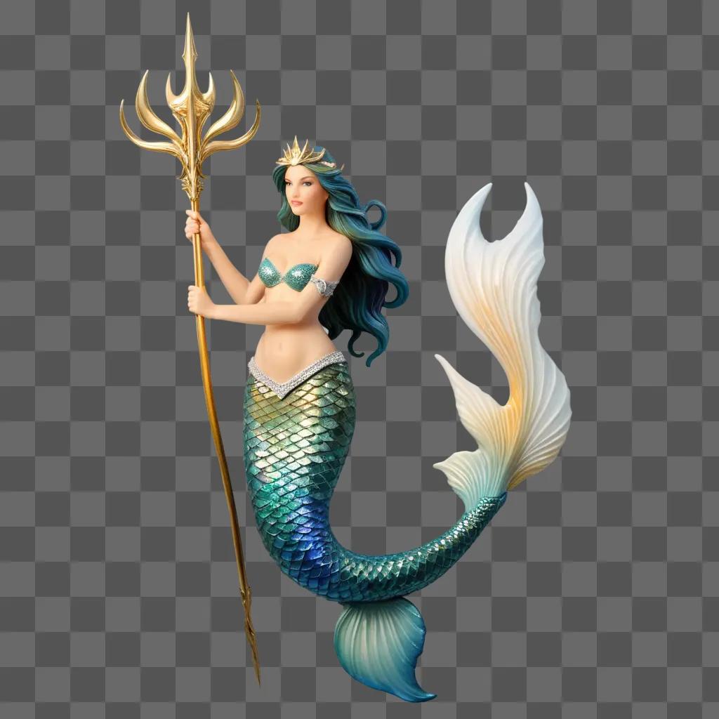 Mermaid with trident and crown on her head