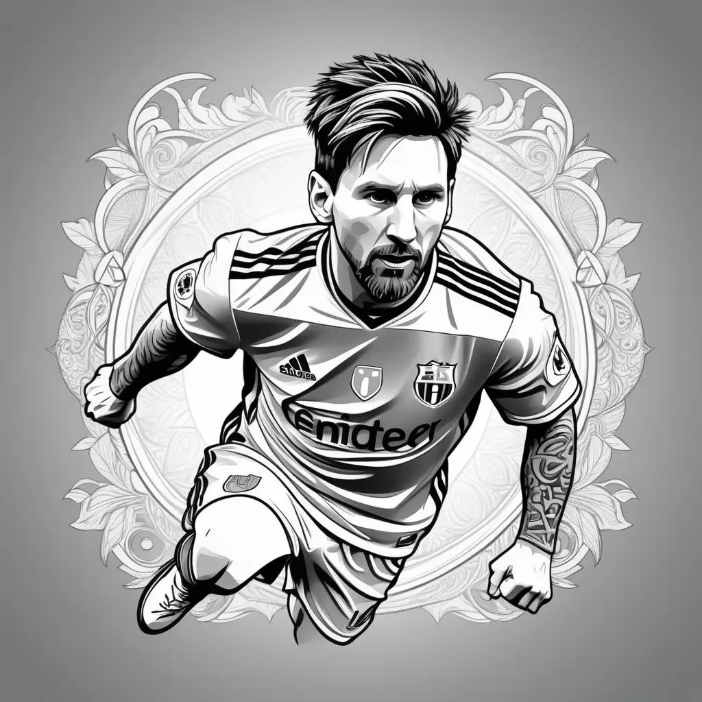 Messi Coloring Page: A Black and White Artwork of a Soccer Player