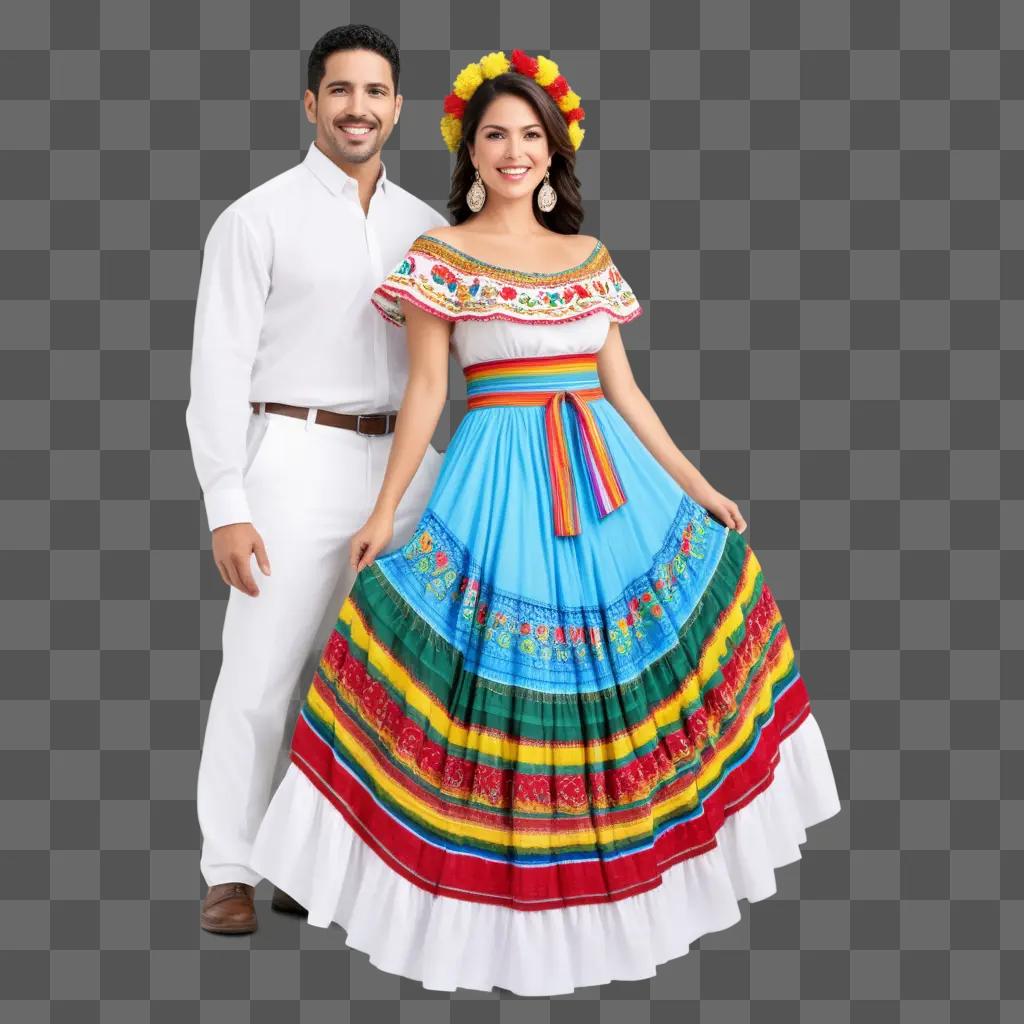 Mexican couple poses in colorful traditional dress