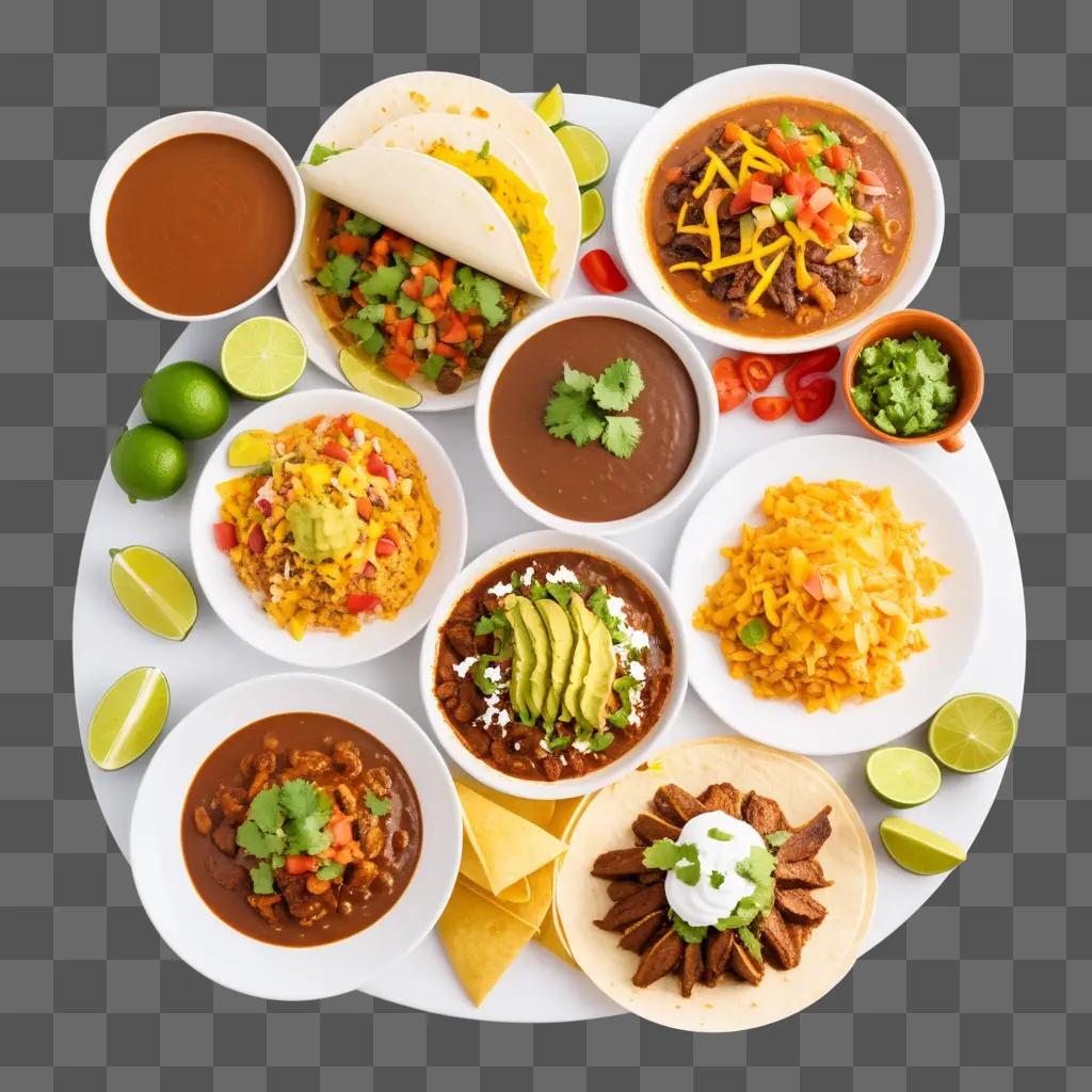 お皿の上のボウルとカップで提供されるメキシコ料理