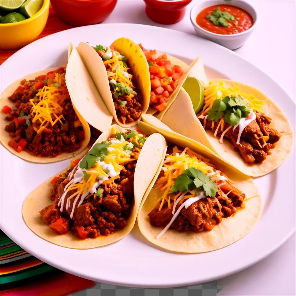 メキシコのタコスは白い皿に盛られています