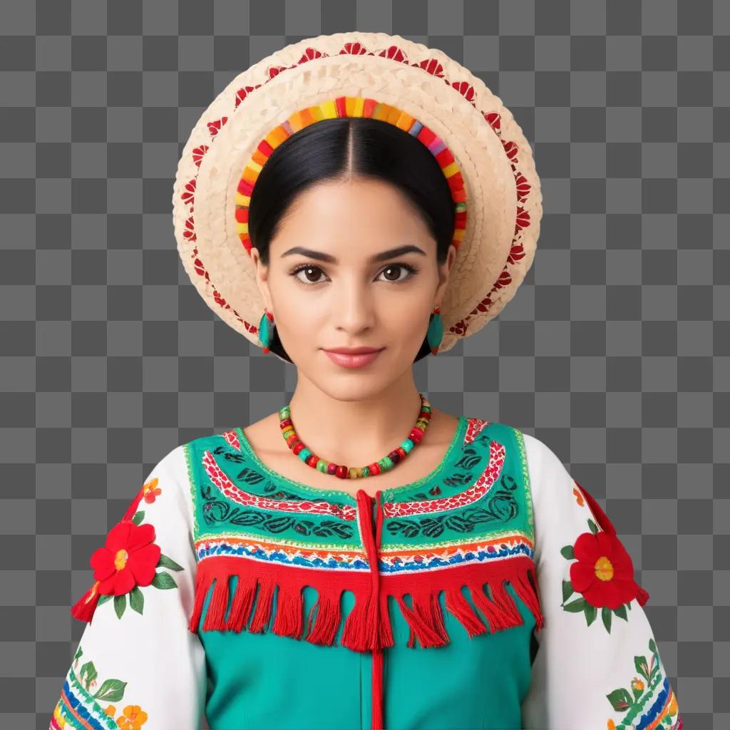 Mexican woman with colorful dress and hat