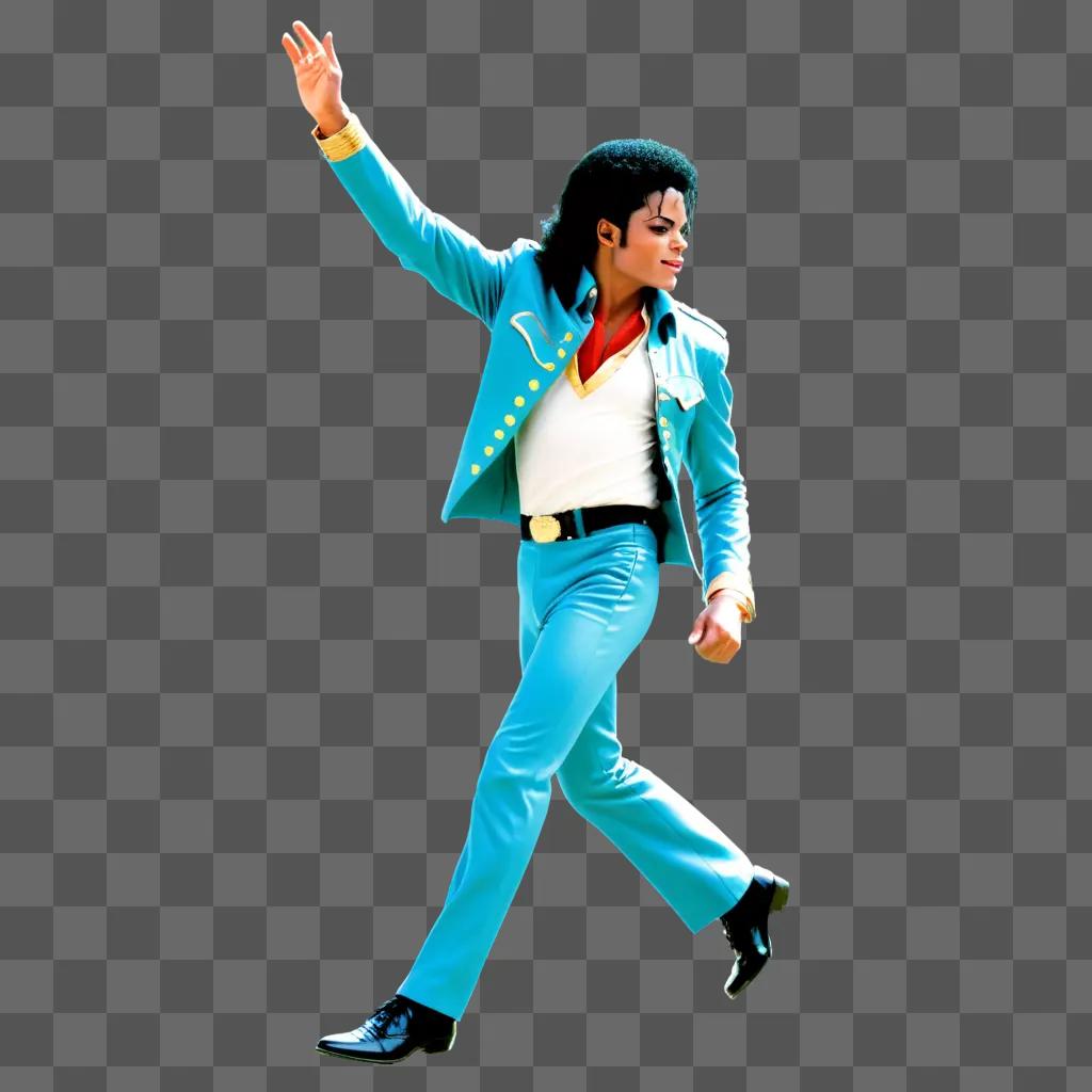 Michael Jackson, blue suit, and white shirt