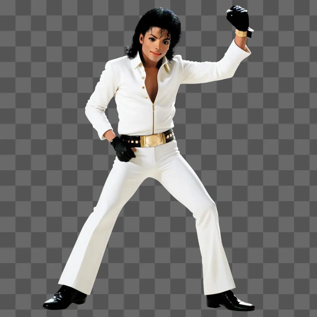 Michael Jackson dressed as Elvis in a white suit