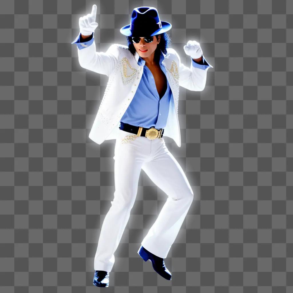 Michael Jackson in a white suit and hat