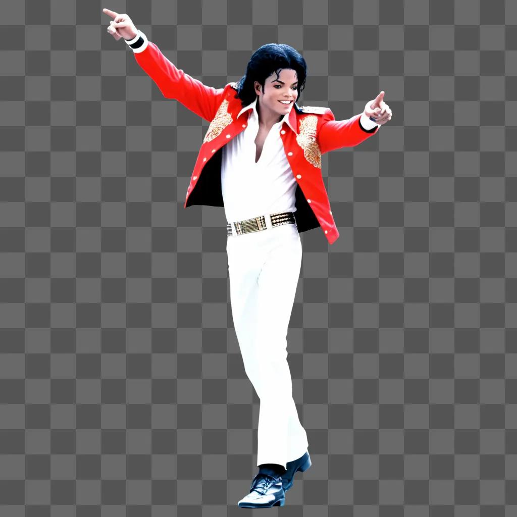 Michael Jackson in red jacket on pink background