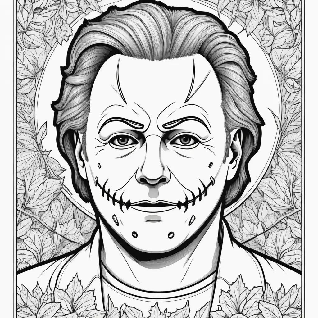 Michael Myers coloring page with a black and white color scheme