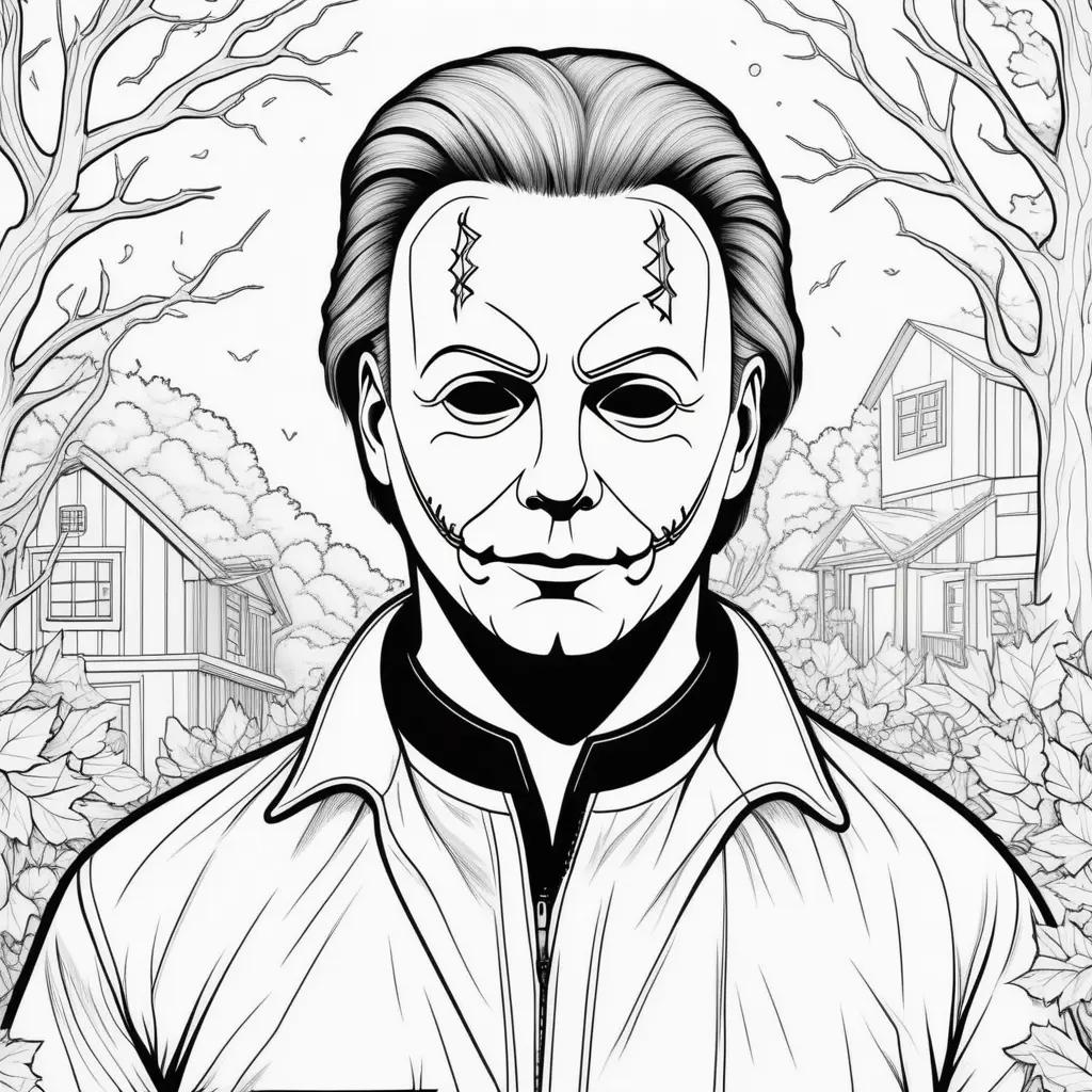 Michael Myers coloring page with a scary face