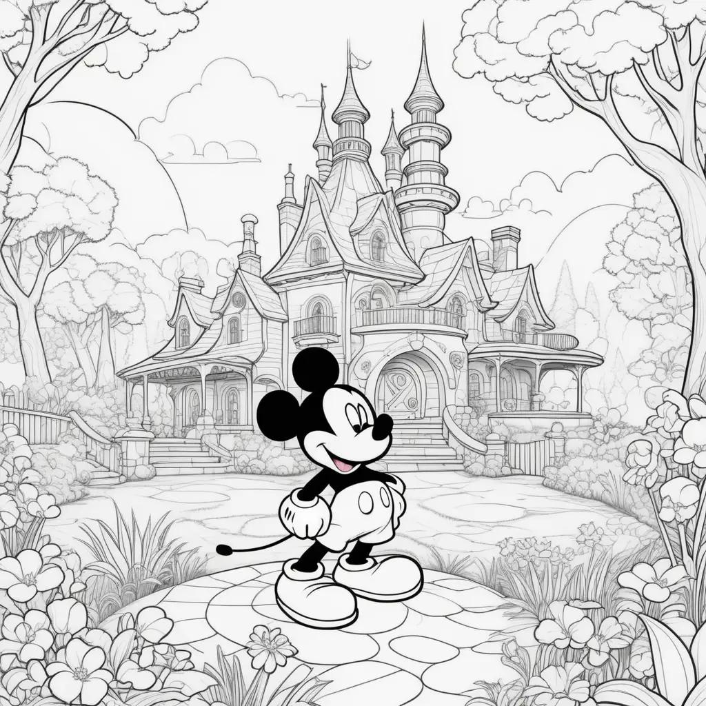 Mickey Mouse Clubhouse coloring pages of a castle with flowers and trees