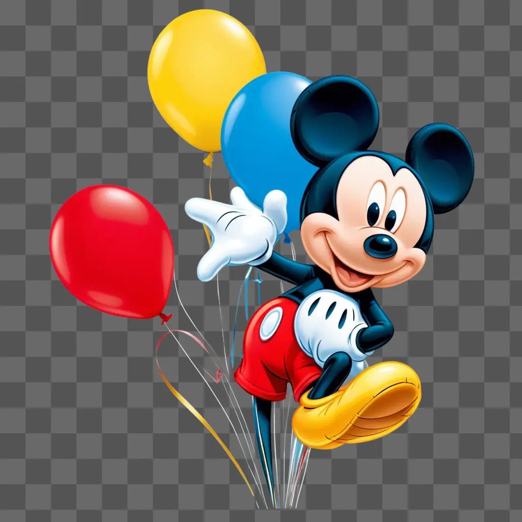 Mickey Mouse balloon with red, yellow, and blue balloons