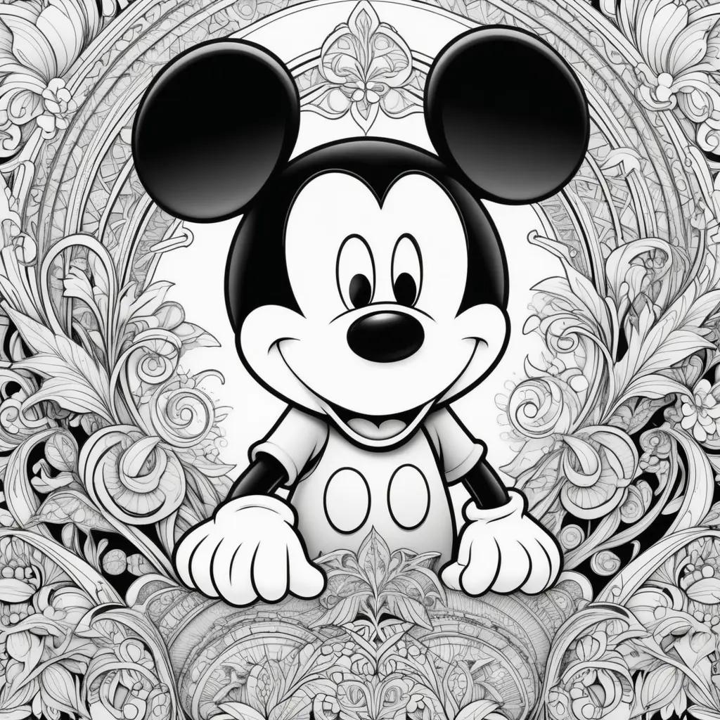 Mickey Mouse coloring page with a black and white design