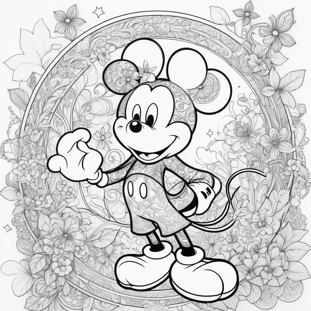 Mickey Mouse coloring page with a waving hand