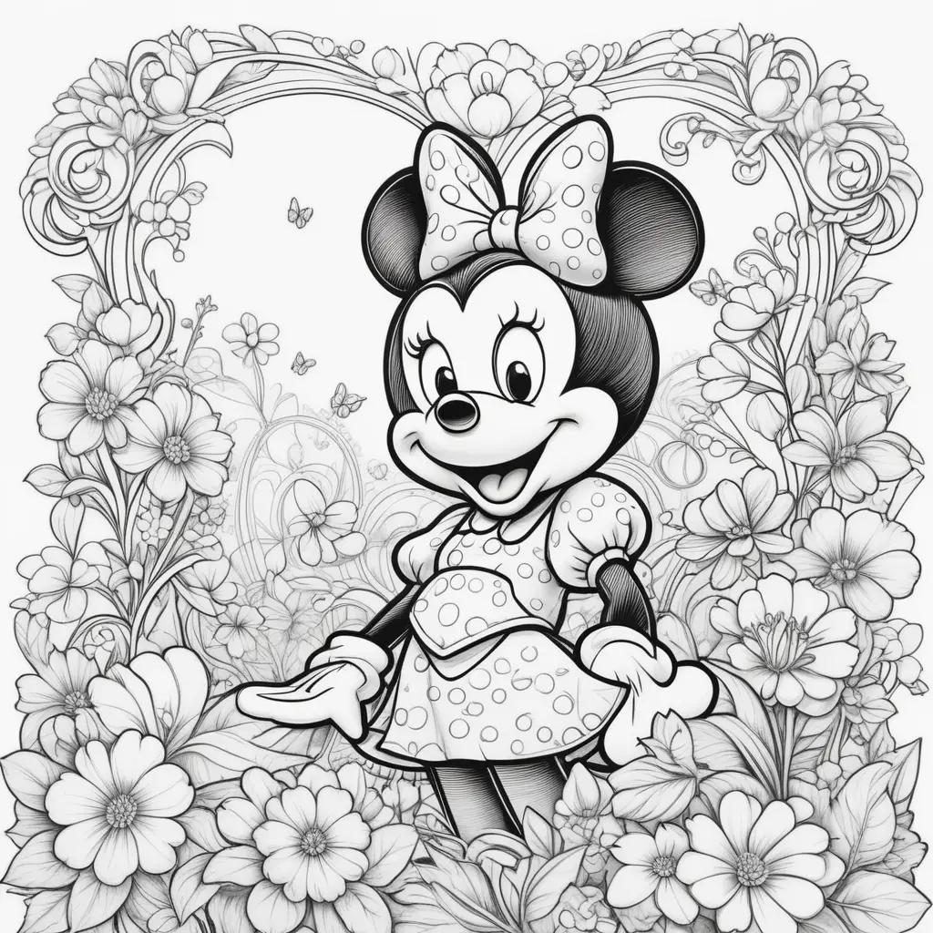 Mickey Mouse coloring pages with flowers and butterflies