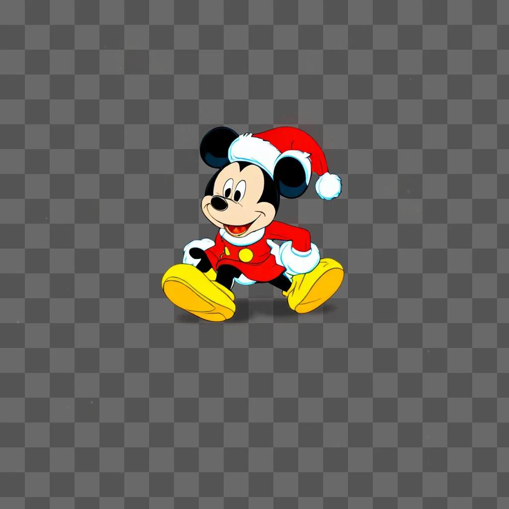 Mickey Mouse in Santa outfit on Disney Christmas background