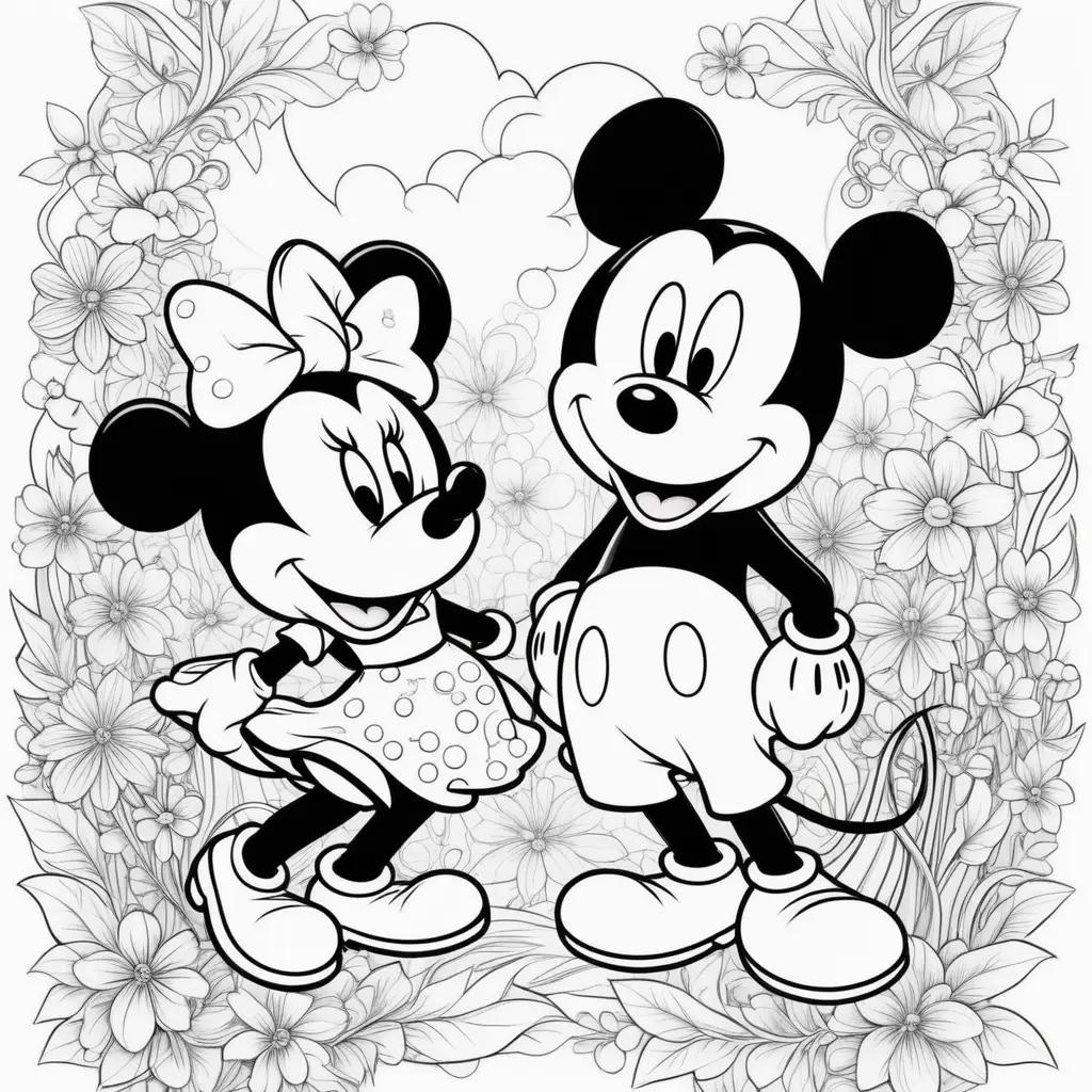 Mickey and Minnie coloring pages featuring a cute couple