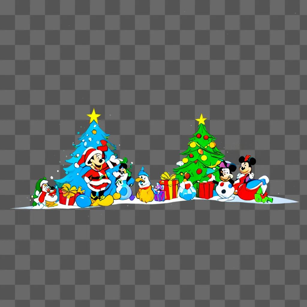 Mickey and friends in a Disney Christmas background